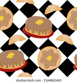 Seamless Pattern of Breakfast Foods on a Cafe Floor