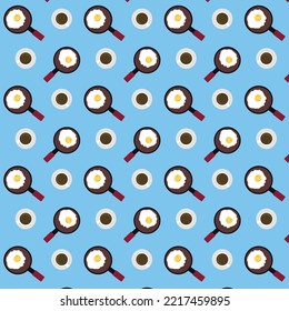 Seamless pattern breakfast with fried eggs and cup of coffee, tablecloth wallpaper for cafe bistro background interior landing page. Vector illustration. breakfast background, restaurant element