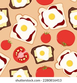 Patrón sin inconvenientes para el desayuno sándwich y huevo frito con tomate
