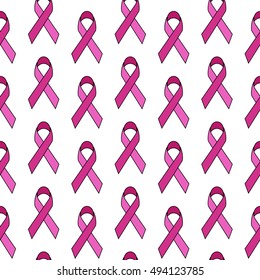 Seamless pattern with Breast cancer awareness pink geometric ribbon. Vector illustration.
