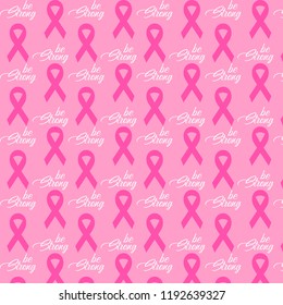 Seamless pattern of breast cancer. Ribbons on pink background.