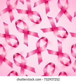 Seamless pattern of breast cancer ribbons awareness month.