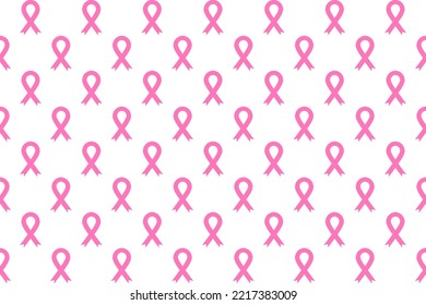 The seamless pattern of breast cancer vectors with a pink ribbon on white background. New design, 2023