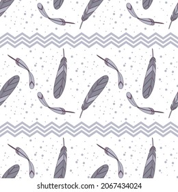 Seamless pattern with bright abstract feathers. Cartoon vector illustration