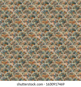 Seamless pattern with bright abstract fish scales motif. Color pencil hand drawn print. Vector modern style illustration for t-shirt, fabric, wrapping and wallpaper design.