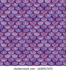 Seamless pattern with bright abstract fish scales motif. Color pencil hand drawn print. Vector modern style illustration for t-shirt, fabric, wrapping and wallpaper design.