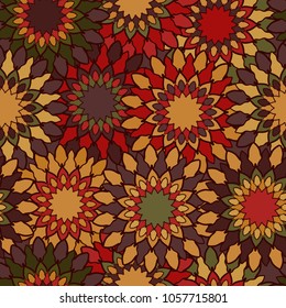 Seamless pattern with bright abstract flowers in vintage style, vector