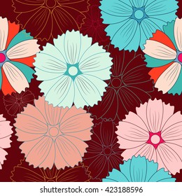Seamless pattern with bright abstract flowers