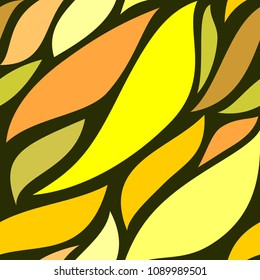 Seamless pattern with bright abstract ornament. Yellow, orange and dark green textile printing. Fashionable design. Vector. Wavy lines. Beautiful pattern, wallpaper, tile, ornament for fabric, print