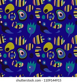 seamless pattern with bright abstract shapes. seamless vector pattern on a bright blue background, created for wallpaper design, graphic solutions, prints, textiles