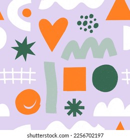 Seamless pattern with bright abstract shapes. Trendy design for fabric, wrapping paper, textile print, wallpaper. Vector illustration