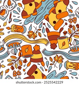Seamless pattern with a bright autumn pattern. Hand-drawn Vector illustration 