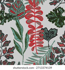 Patrón sin fisuras con hojas brillantes de otoño. Lindo follaje de otoño dibujado a mano. Naturaleza del bosque. Vector botánico diseño textil, Fondo de pantalla, impresión, papel de embalaje.