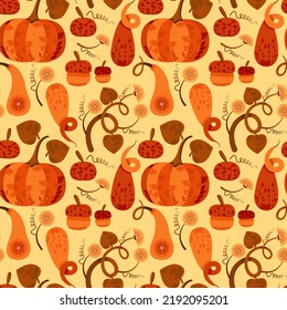seamless pattern with bright autumn pumpkins