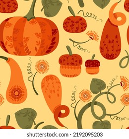 seamless pattern with bright autumn pumpkins