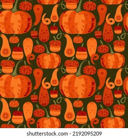seamless pattern with bright autumn pumpkins