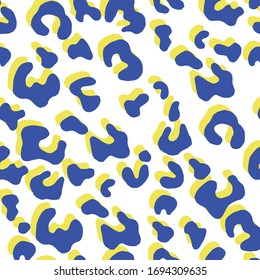 
seamless pattern. bright background in pop art style. animal print leopard blue and yellow. fashion print for fabric, wrapper, textile, wallpaper