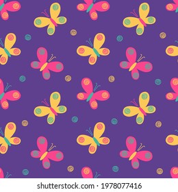 Seamless pattern with bright barrels on a purple background.