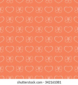 Seamless pattern bright, beautiful, color, heart and bow on a  beautiful background. February 14 Valentine's day