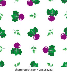 Seamless pattern with bright beet and parsley. Flat design for textiles, the menu of vegetarian food, farm products. vector