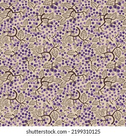 seamless pattern with bright berries, branches and leaves