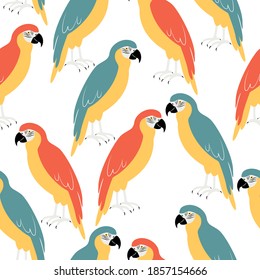 Seamless pattern with bright bird - macaw parrot.