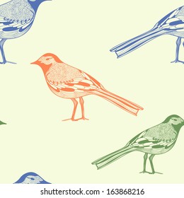 Seamless pattern with bright birds