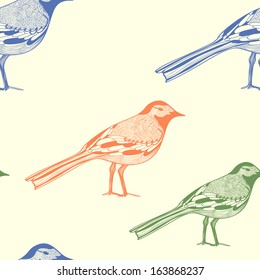 Seamless pattern with bright birds