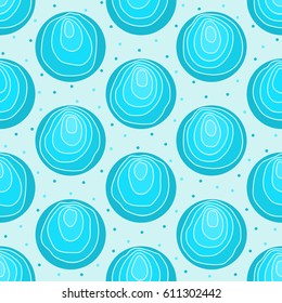 Seamless pattern. Bright blue colors. Cartoon circles and dots.