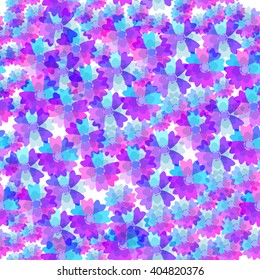 seamless pattern bright blue pink purple flowers cornflower, violet, pansy  on white background. Vector