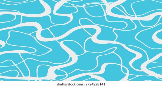 Un patrón sin fisuras de agua azul brillante con líneas blancas que fluyen representando ondas o ondas.