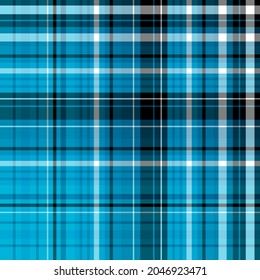 Nahtlose Muster in hellblauen, weißen und schwarzen Farben für Plaid, Stoff, Textilien, Kleidung, Tischdecken und andere Dinge. Vektorbild. 