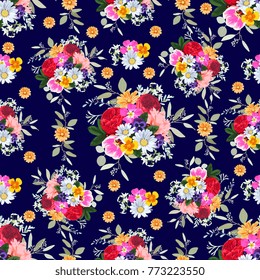 Seamless pattern with bright bouquets