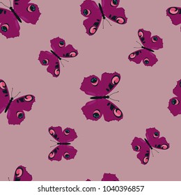 Seamless pattern with bright butterflies on a pink background. For decorating textiles, packaging. Vector illustration.