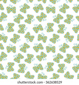 Seamless pattern with bright butterflies. Vector background, part of Good Morning collection. Can be used for wallpaper, pattern fills, surface textures, scrapbooking, fabric prints. 
