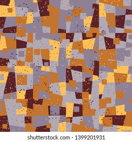 Seamless pattern. Bright camouflage, consisting of angular shapes and squares. Fashionable coloring. Six color background. For stylish clothes.
