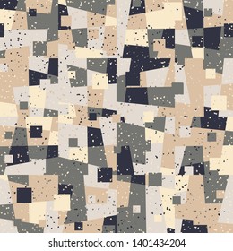 Seamless pattern. Bright camouflage, consisting of angular shapes and squares. Fashionable coloring. Six color background. For stylish clothes.