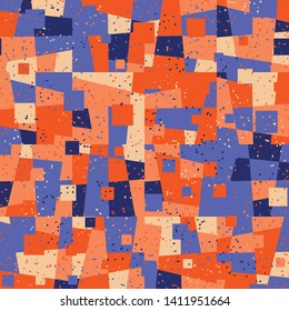 Seamless pattern. Bright camouflage, consisting of angular shapes and squares. Fashionable coloring. Six color background. For stylish clothes.