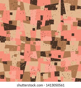 Seamless pattern. Bright camouflage, consisting of angular shapes and squares. Fashionable coloring. Six color background. For stylish clothes.