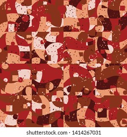 Seamless pattern. Bright camouflage, consisting of circles, frames and waves. Fashionable coloring. Six color background. For stylish clothes.