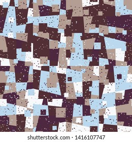 Seamless pattern. Bright camouflage, consisting of angular shapes and squares. Fashionable coloring. Six color background. For stylish clothes.