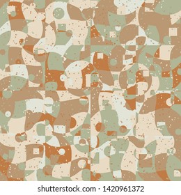 Seamless pattern. Bright camouflage, consisting of circles, frames and waves. Fashionable coloring. Six color background. For stylish clothes.