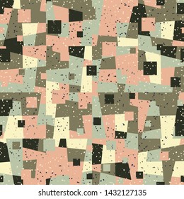 Seamless pattern. Bright camouflage, consisting of angular shapes and squares. Fashionable coloring. Six color background. For stylish clothes.