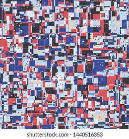 Seamless pattern. Bright camouflage consisting of intersections of squares and straight squares. Fashionable coloring. Multicolor background. For stylish clothes.