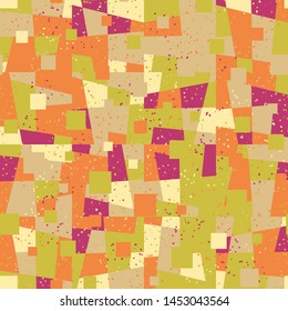 Seamless pattern. Bright camouflage, consisting of angular shapes and squares. Fashionable coloring. Six color background. For stylish clothes.