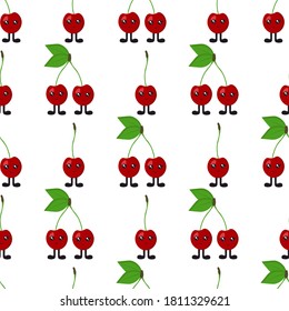 
Patrón sin foco con cerezas brillantes con ojos y piernas sobre un fondo blanco. Impresión para ropa de cama y tejidos, papel de envoltura y papel tapiz.
Ilustración vectorial de material para decoración y diseño.