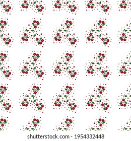 Patrón sin foco con cerezas brillantes sobre un fondo blanco. Adecuado para tela, papel de envoltura, servilletas, platos, papel pintado, bolsos, cubiertas, vajilla, souvenirs, portadas para smartphones, cafés.