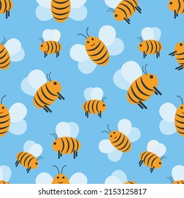 Seamless pattern. A bright children s pattern with the image of cute bees. Pattern with bees for the print. Vector illustration