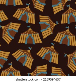 Seamless pattern with bright circus tents on a dark background