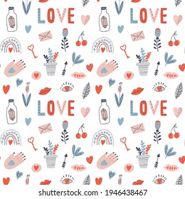 Seamless pattern with bright color rainbows. red, blue, pink color.